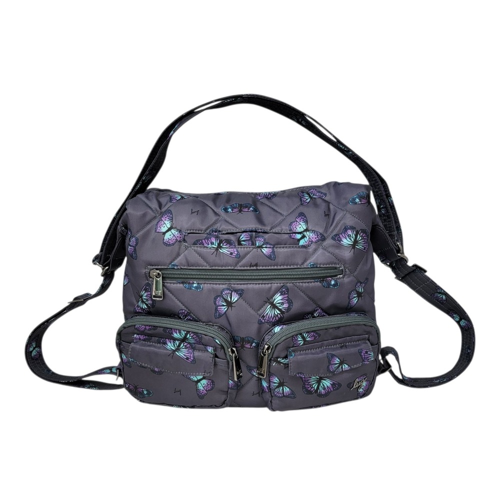 Lug Zipliner 2 Convertible Hobo Bag 3 in 1 Backpack‎ Crossbody Butterfly Grey